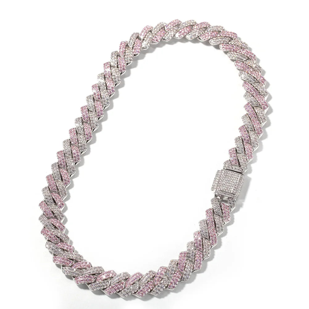 TOP ICY Pink Silver Mix Color Rose Gold Mix Color Custom Color Prong Cuban Chain for Man 2020 Customize Jewellery