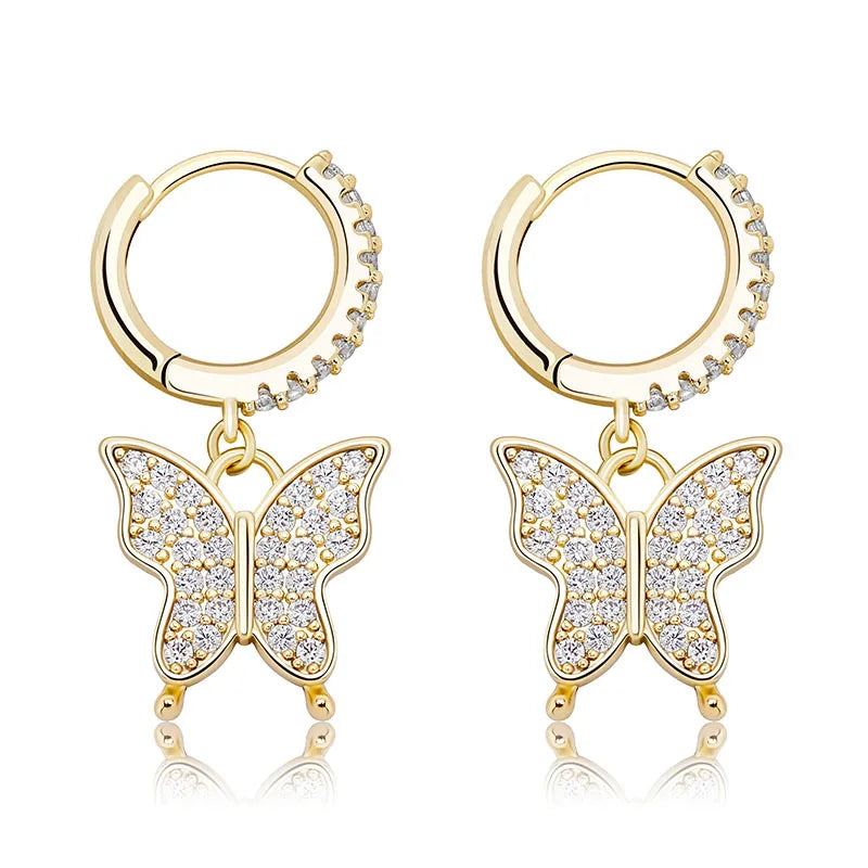 Ice Stone Hot Sale Korean Butterfly Iced Out CZ Rose Gold Earrings