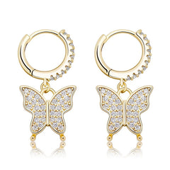 Ice Stone Hot Sale Korean Butterfly Iced Out CZ Rose Gold Earrings