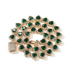 Iced Out Colorful Heart Shape Tennis Chain Hip Hop Bling Jewelry Brass 18K Gold Plated Heart Cut Cubic Zircon Shiny Necklace