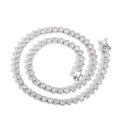 New Arrival Jewelry Cubic Zircon Heart Tennis Necklace Bracelet Shiny Heart Shape Diamond Tennis Chain with 18K Gold Plated