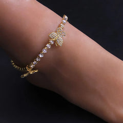 Ice Stone Cute Butterfly Charm Rhinestone Tennis Anklet