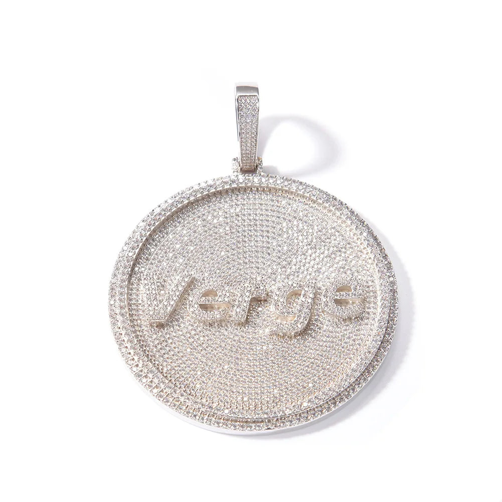 8cm big size circle round custom text iced out pendant personalized name letter necklace jewelry hip hop style