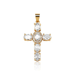 Luxury 6 Colored Oval Zircon Cross Pendant Necklace Micro Pave Cubic Zirconia with Box Chain Hip Hop Jewelry