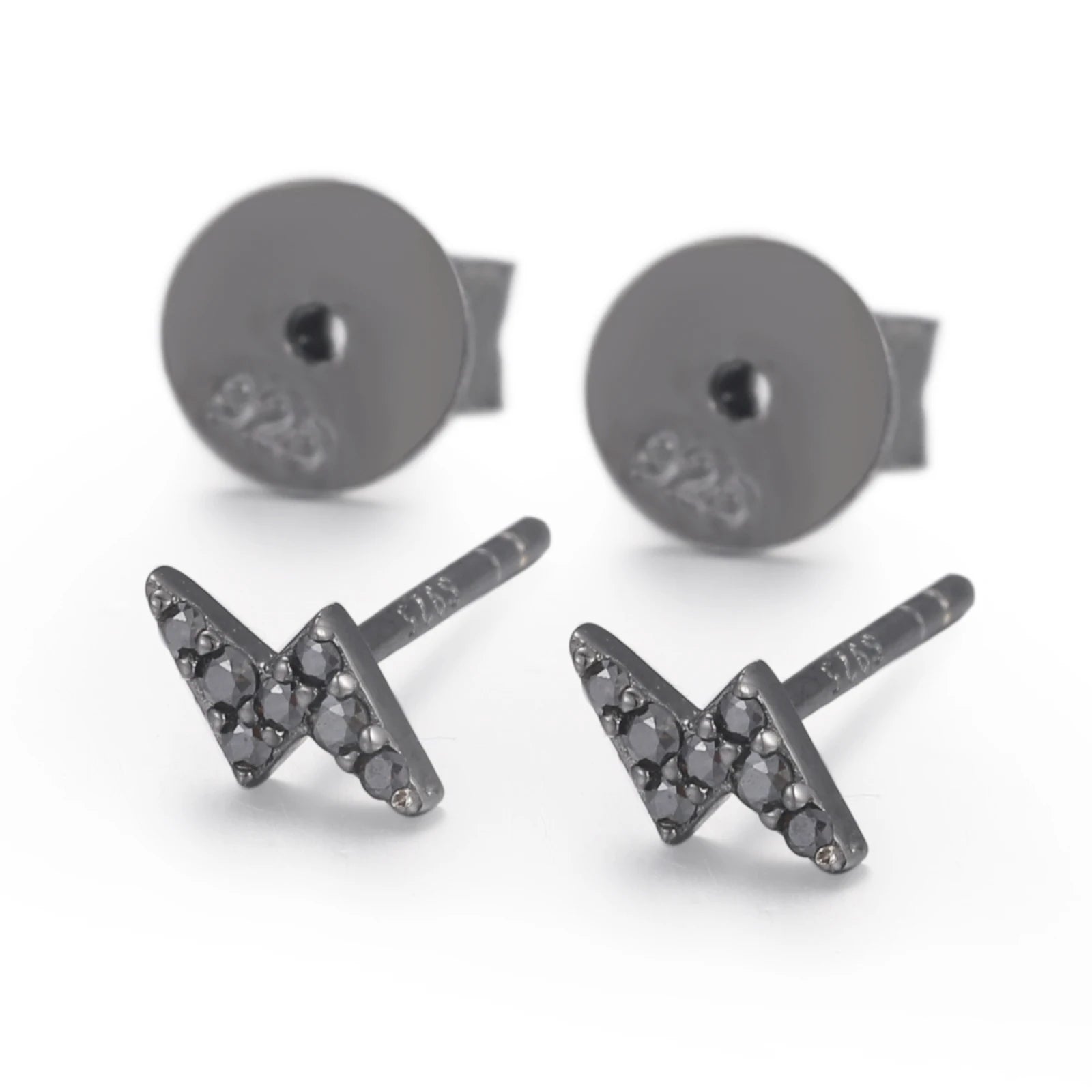 VVS Black Moissanite Lightning Bolt Stud Earrings Hip Hop 925 Sterling Silver Men's Studs Fashion Jewelry