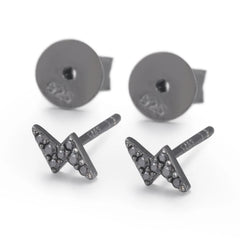 VVS Black Moissanite Lightning Bolt Stud Earrings Hip Hop 925 Sterling Silver Men's Studs Fashion Jewelry