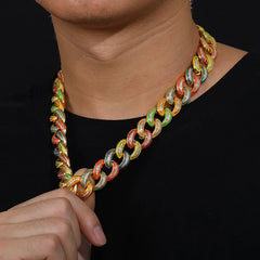 Ice Stone 18mm Multicolor Luminous Cuban Necklace