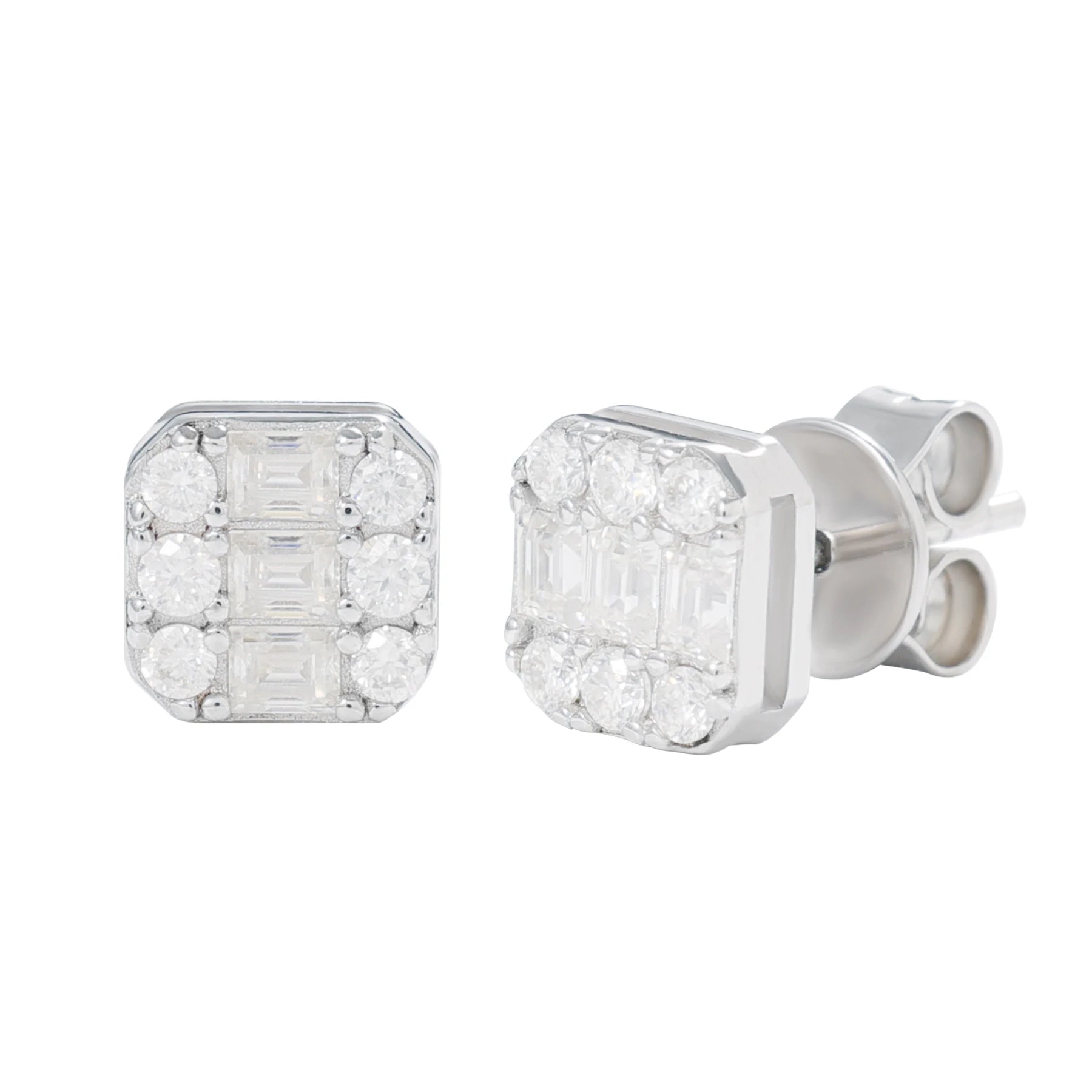 New Trendy Hip Hop Style Iced Out Jewelry 925 Sterling Silver VVS Baguette Moissanite Diamond Geometric Stud Earrings for Men