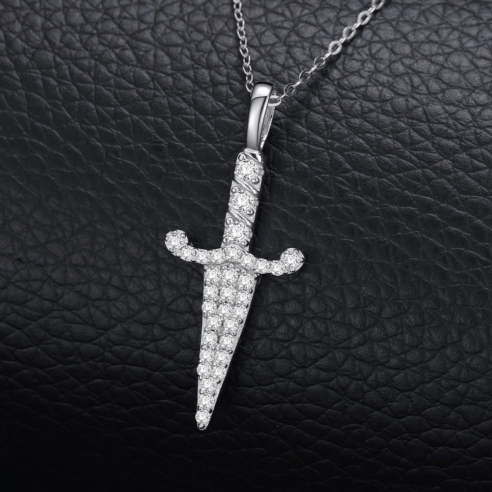 Moissanite 925 Sterling Silver Knife Pendant Iced Out Moissanite Pendant Pass Diamond Tester Silver Necklace  Women Jewelry