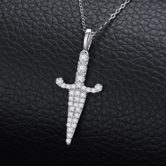 Moissanite 925 Sterling Silver Knife Pendant Iced Out Moissanite Pendant Pass Diamond Tester Silver Necklace  Women Jewelry