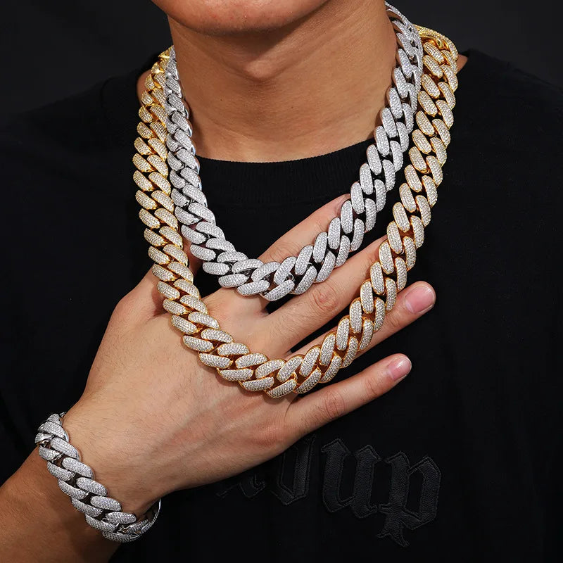 Top Icy 20mm Iced Out 4 Rows Diamonds Cuban Link Chain Box Clasp Luxury Man Hip Hop Necklace Bling Miami Cuban Bracelet