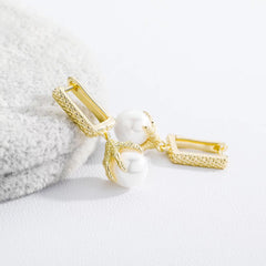 Ice Stone 18k Gold Silver Plated Freshwater Pearl Long Earrings