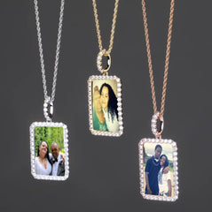 Ice Stone Personalized Rose Gold Picture Iced Out Memory Pendant