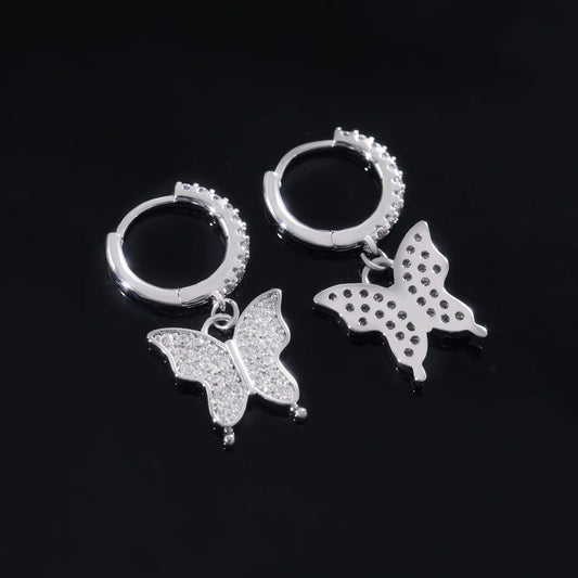 Ice Stone High Quality Butterfly Iced Out Crystal CZ Huggie Earrings