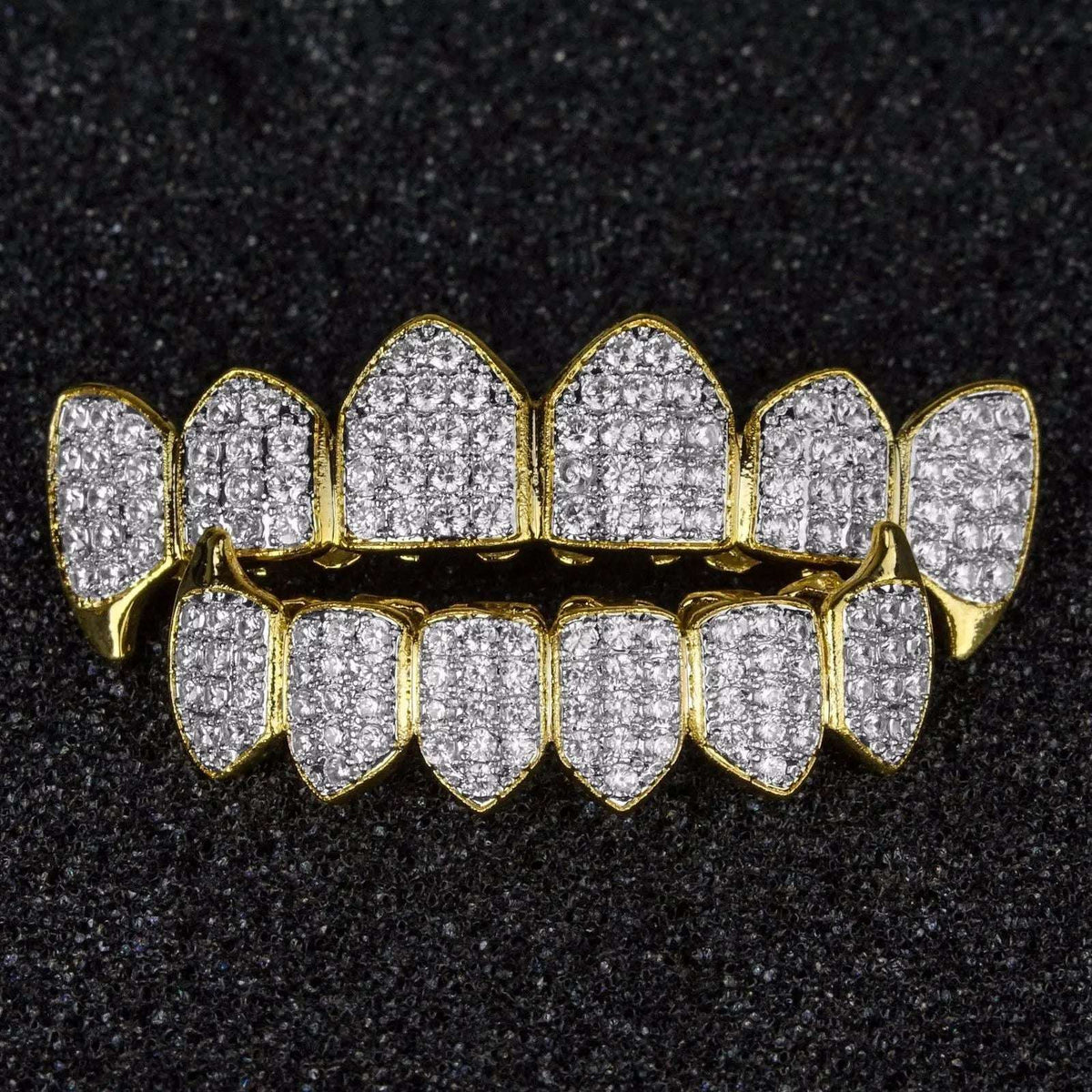 New Custom Fit Silver Gold Color All Iced Out Luxury AAA Zircon Rhinestone Top & Bottom Gold Grills Set Hop HIP Teeth Gift