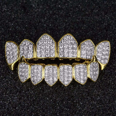 New Custom Fit Silver Gold Color All Iced Out Luxury AAA Zircon Rhinestone Top & Bottom Gold Grills Set Hop HIP Teeth Gift