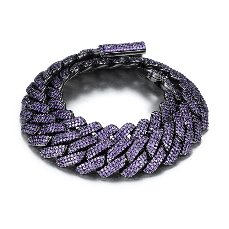 Fashion Hip Hop Silver Gold Plated Purple Cuban Link Chain  5A Cubic Zircon Iced Out Cuban Link Bracelet Jewelry