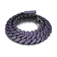 Fashion Hip Hop Silver Gold Plated Purple Cuban Link Chain  5A Cubic Zircon Iced Out Cuban Link Bracelet Jewelry