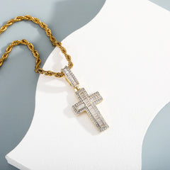 New design zircon baguette cross pendant thick brass gold plated pendant iced out jesus cross necklace jewelry