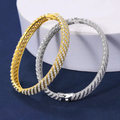 Luxury Hip Hop Style Jewlery 925 Sterling Silver VVS D Moissanite Diamond Sparkling 7mm Twisted Shape Bangle Bracelet