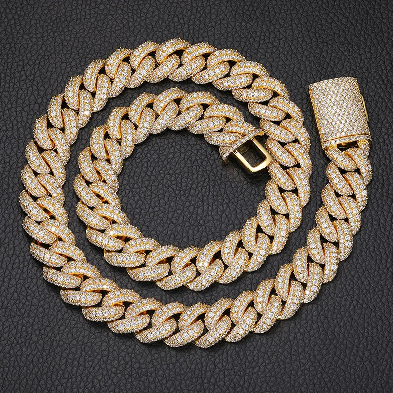 TOP ICY New Design Hip Hop 15mm Cuban Link Chain Necklace Iced Out Jewelry 3 Rows Diamond Cuban Chain for Men Women