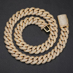 TOP ICY New Design Hip Hop 15mm Cuban Link Chain Necklace Iced Out Jewelry 3 Rows Diamond Cuban Chain for Men Women