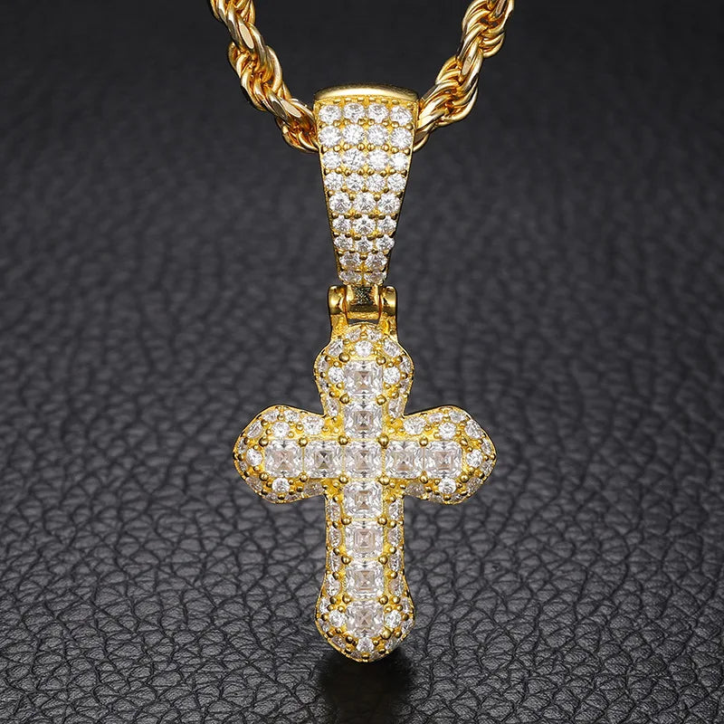 Moissanite Pendant Cross VVS Diamond Necklace Pass Diamond Tester 925 Sterling Silver Iced Out Bling Baguette Cross