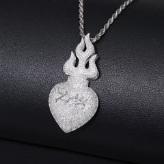 Ice Stone Luxury Men’s 925 Silver Flame Heart Moissanite Necklace