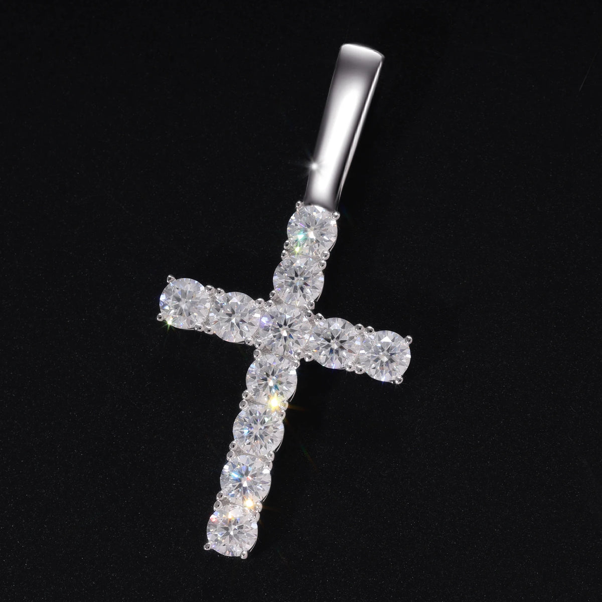 6Fine 925 Sterling Silver Clear Cross Pendant Luxury Sparkling VVS D Moissanite Diamond Pendant  Necklace for Unisex