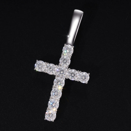 6Fine 925 Sterling Silver Clear Cross Pendant Luxury Sparkling VVS D Moissanite Diamond Pendant  Necklace for Unisex