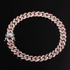 Ice Stone 8mm Pink Cuban Chain CZ Bling Hip Hop Butterfly Anklet Jewelry