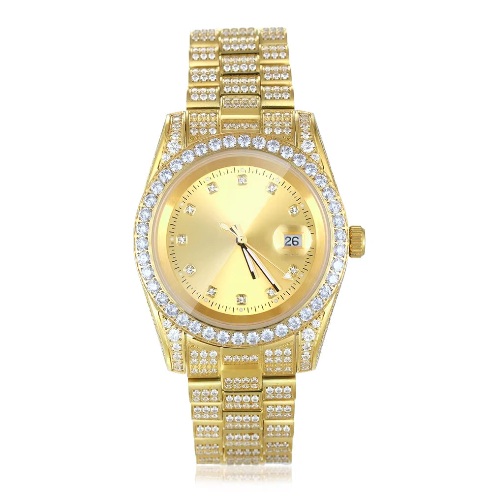 Ice Stone New Hip Hop Gold Plated Stainless Steel Quartz Watch