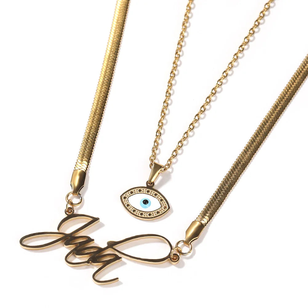 Top Icy Hip Hop Jewelry Fashion Evil Eyes Name Pendant Set Stainless Steel Personalized Punk Snake Bone Necklace for Women