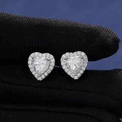 Fine Iced Out Heart Stud Earrings New Trendy 925 Sterling Sliver VVS D Moissanite Earrings Women's Popular Geometric Jewelry