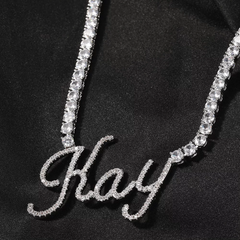 Ice Stone Custom Brush Letter Name Necklace