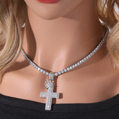 Ice Stone Bling Iced Out Baguette CZ Crown Necklace