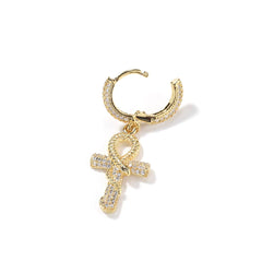 Ice Stone Iced Out Ankh Snake Cross CZ Hoop Earrings