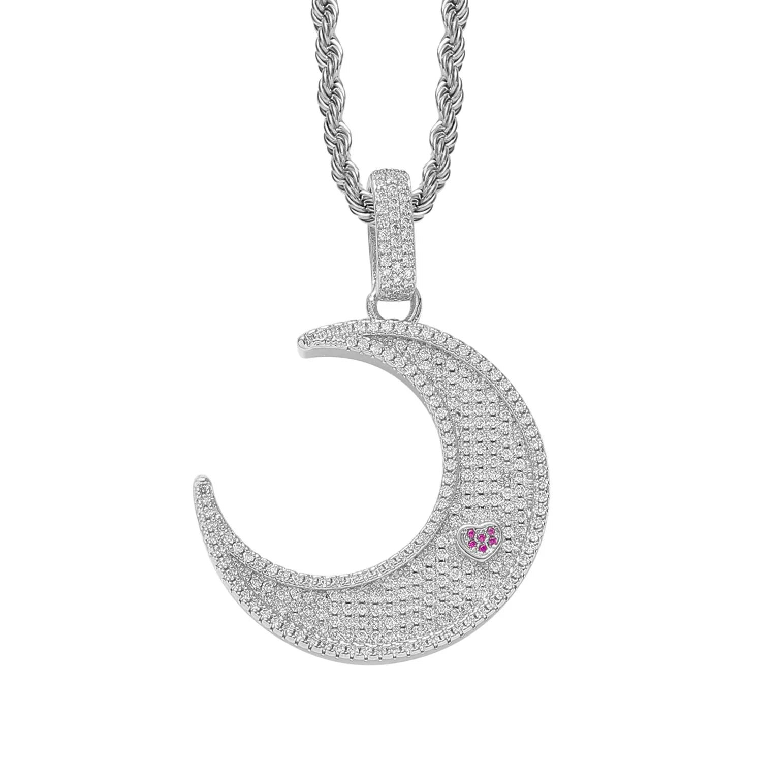 Top Icy Hip Hop Jewelry Iced Out Full Diamond Two in One Pendant 3A CZ Gold Plated Sun&Moon Necklace For Lovers
