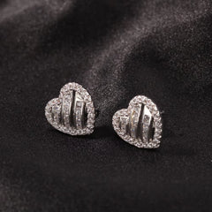 Ice Stone Hip Hop Fashion Brass 18K Gold Plated Heart Stud Earrings