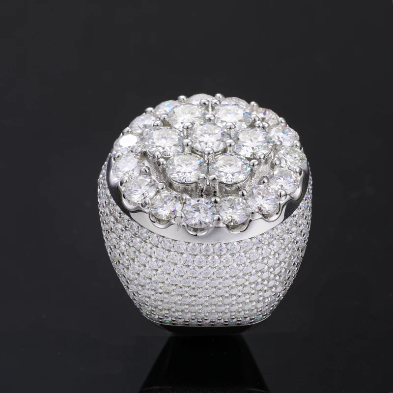 Luxury VVS Round Brilliant Cut  Moissanite Flower Ring 925 Sterling Silver Iced Out Hip Hop Rappers Flower Jewelry Ring for Man