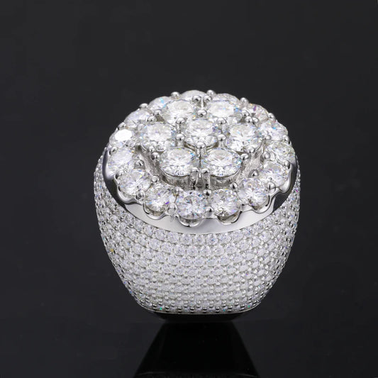 Luxury VVS Round Brilliant Cut  Moissanite Flower Ring 925 Sterling Silver Iced Out Hip Hop Rappers Flower Jewelry Ring for Man