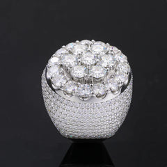 Luxury VVS Round Brilliant Cut  Moissanite Flower Ring 925 Sterling Silver Iced Out Hip Hop Rappers Flower Jewelry Ring for Man