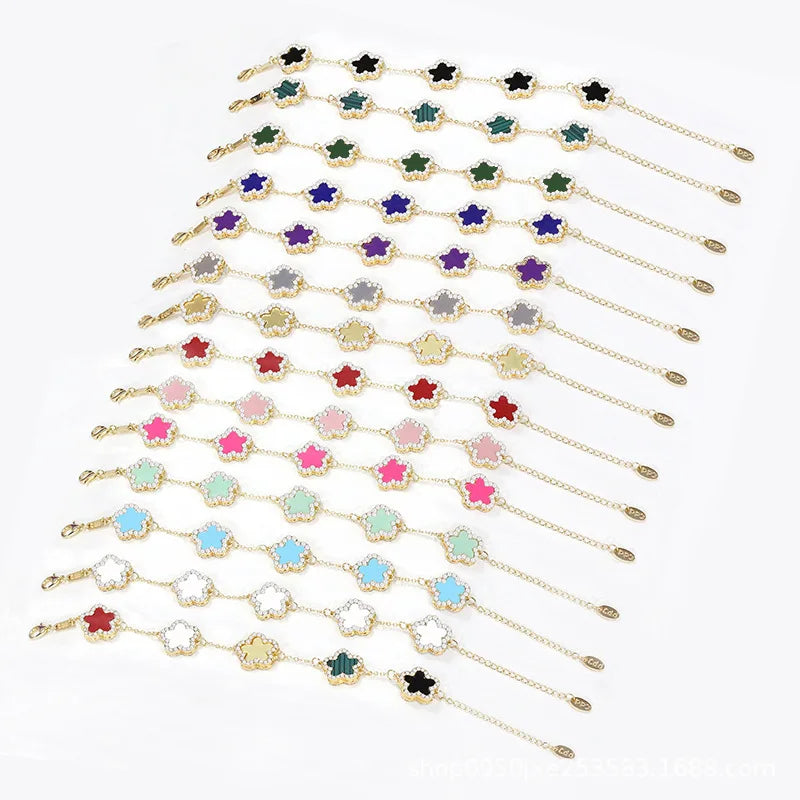 Multicolor Flower Shape Bracelets Women Brass 18K Gold Plated 5A CZ Hip Hop Bracelet Fashion Jewelry Bracelets
