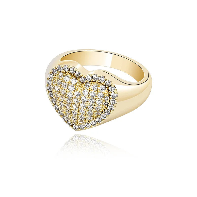 Top Icy Latest Simple Design Punk Ring Heart Shape CZ Diamond Finger Ring For Men Women