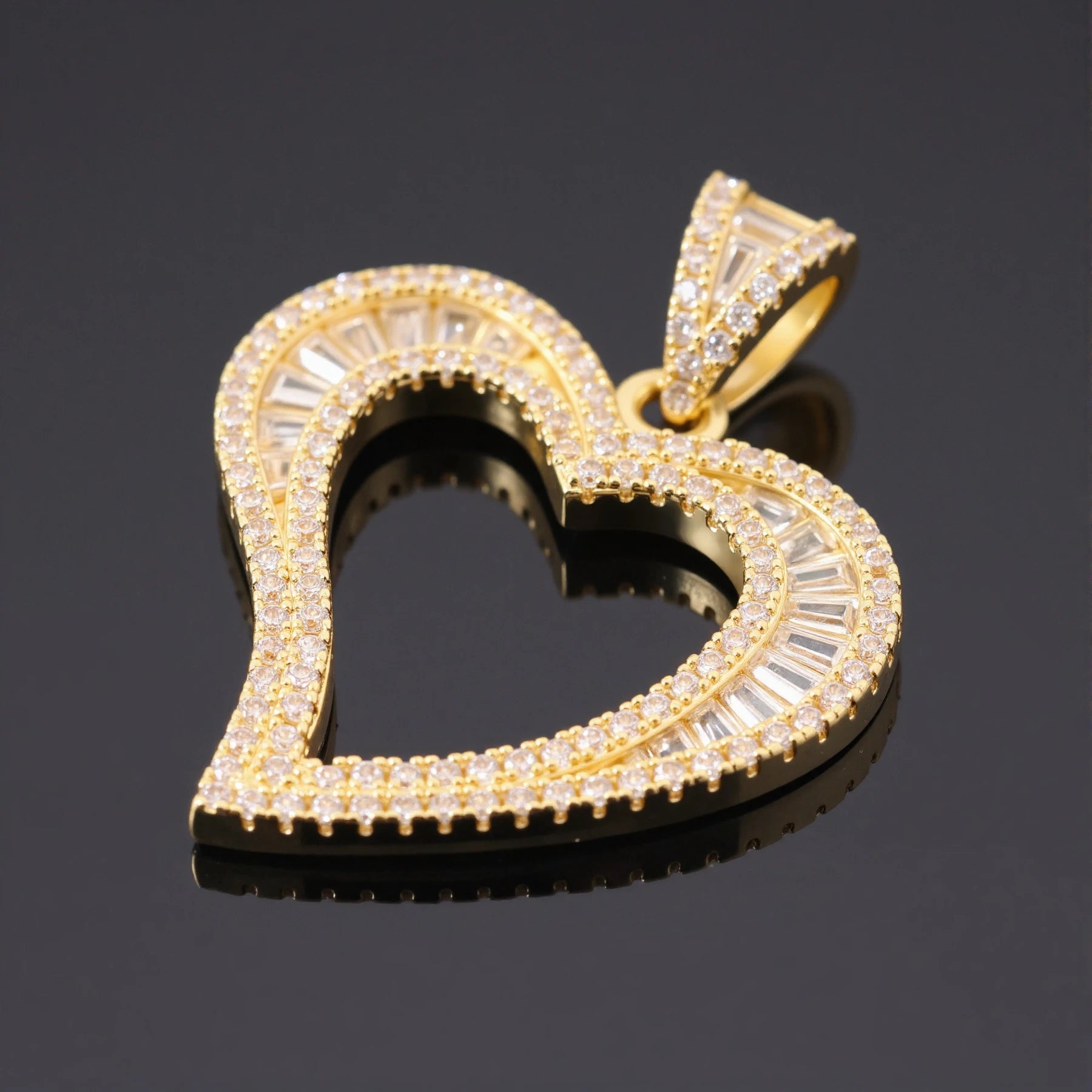 Ice Stone Women’s Mini Hollow Heart Bling Micro Pave Pendant