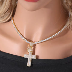 Ice Stone Bling Iced Out Baguette CZ Crown Necklace