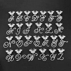 New Fashion Initial Cursive Letter Butterfly Pendant Necklace Hip Hop A-Z Bling Letter Pendant Necklace Women Gifts
