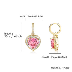 Ice Stone New Heart Pink CZ 18K Gold Earrings