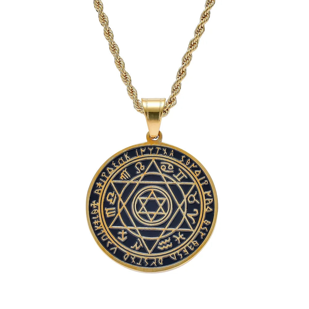 jewelry wholesale black gold constellation five-pointed star witchcraft pagan charm fashion hip hop rapper necklace jewelry