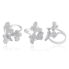 Latest trendy cubic zirconia rhinestone imperial engagement women 3 butterflies finger ring 925 sterling silver butterfly rings